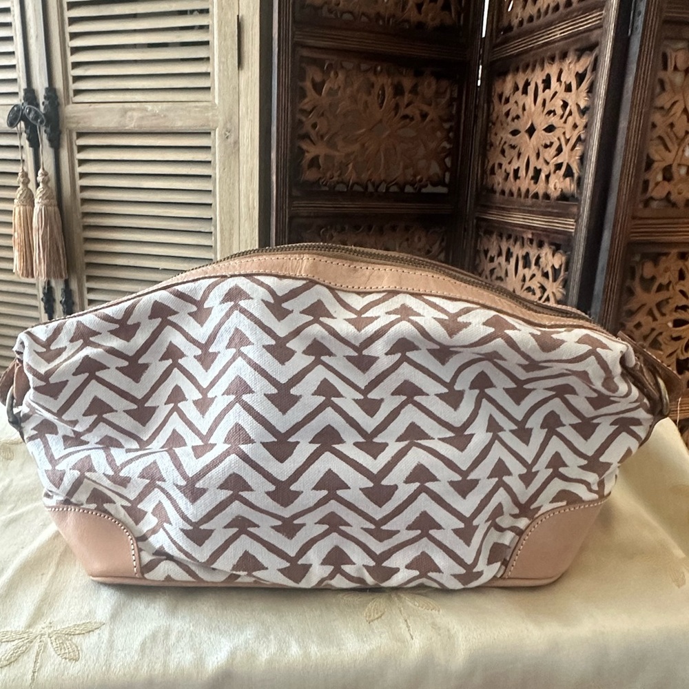 Roberta Roller Rabbit Geometric Canvas & Leather Shave / Toiletry / Dopp Kit Bag